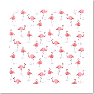 Elegant Pink Flamingo Pattern Posters and Art